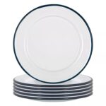 6x White Enamel Side Plates Metal Outdoor Camping Food Dishes 20cm Navy