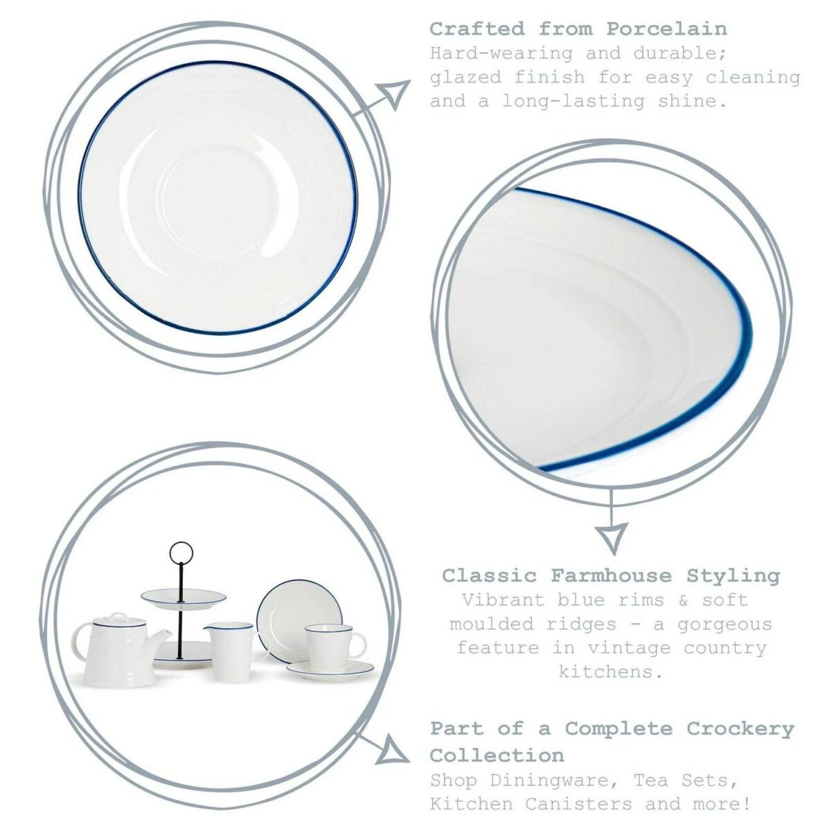 6x White Farmhouse Dessert Plates Rustic Country Cottage Dining Crockery 21cm - Image 2