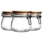 6x Wooden Clip Lid Storage Jars Modern Food Kitchen Container 500ml White Seal