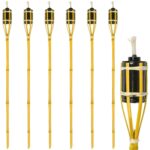 6x Yellow 113cm Bamboo Garden Fire Torches Outdoor Paraffin Oil Tiki Lantern