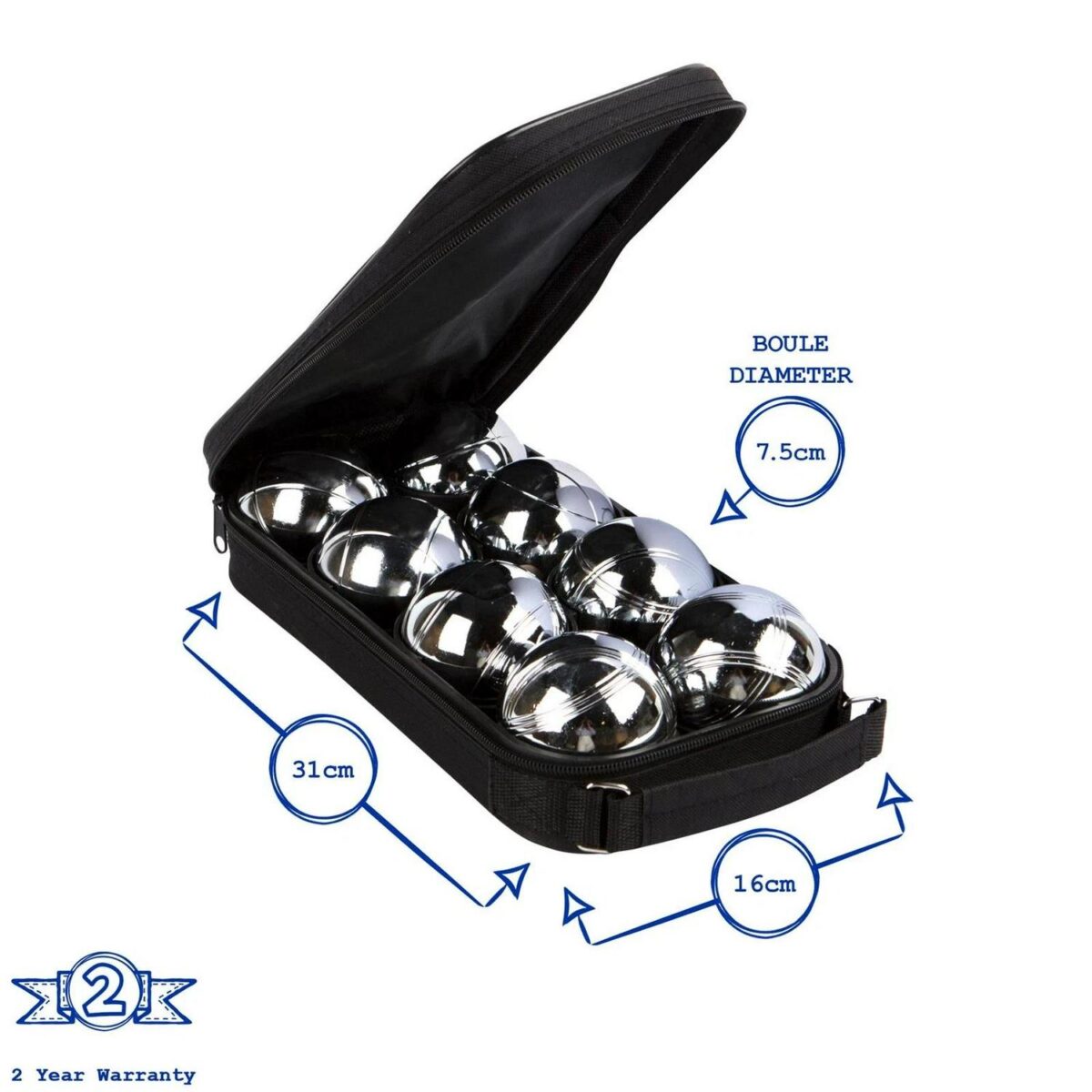 8pc Silver Steel Boules Set French Outdoor Garden Petanque Game with Carry Case - Image 2