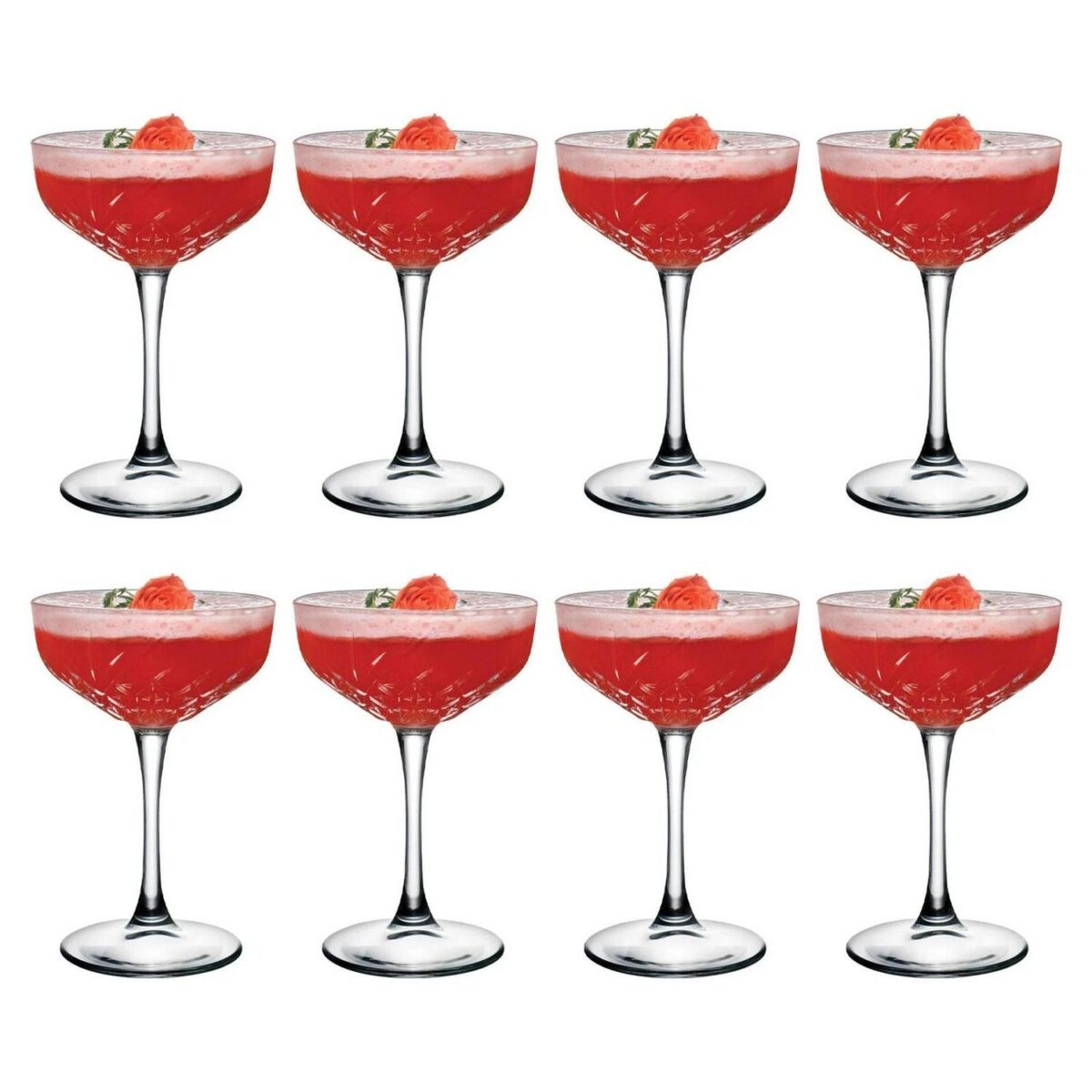 8x 255ml Timeless Glass Champagne Saucers Vintage Cocktail Coupe Glasses Set - Image 1