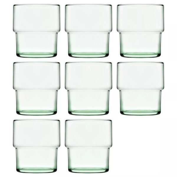 8x 300ml Aware Hill Recycled Glass Stacking Tumblers Green Drinking Glasses