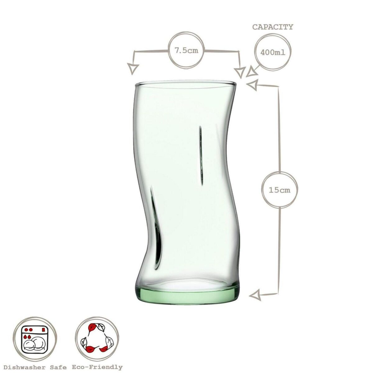 8x 400ml Aware Amorf Recycled Highball Glasses Green Water Tumblers Set - Image 3