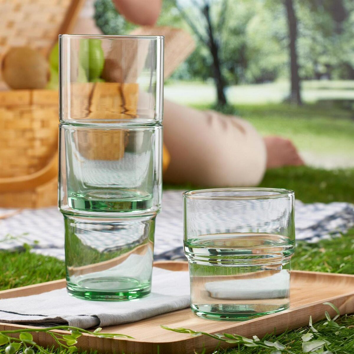 8x 440ml Aware Hill Recycled Stacking Highball Glasses Green Tumblers Set - Image 6