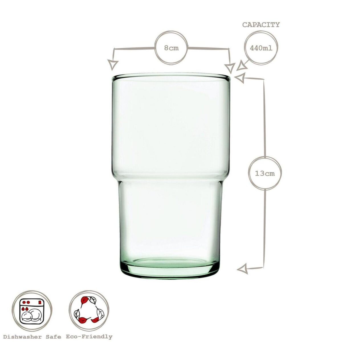 8x 440ml Aware Hill Recycled Stacking Highball Glasses Green Tumblers Set - Image 3
