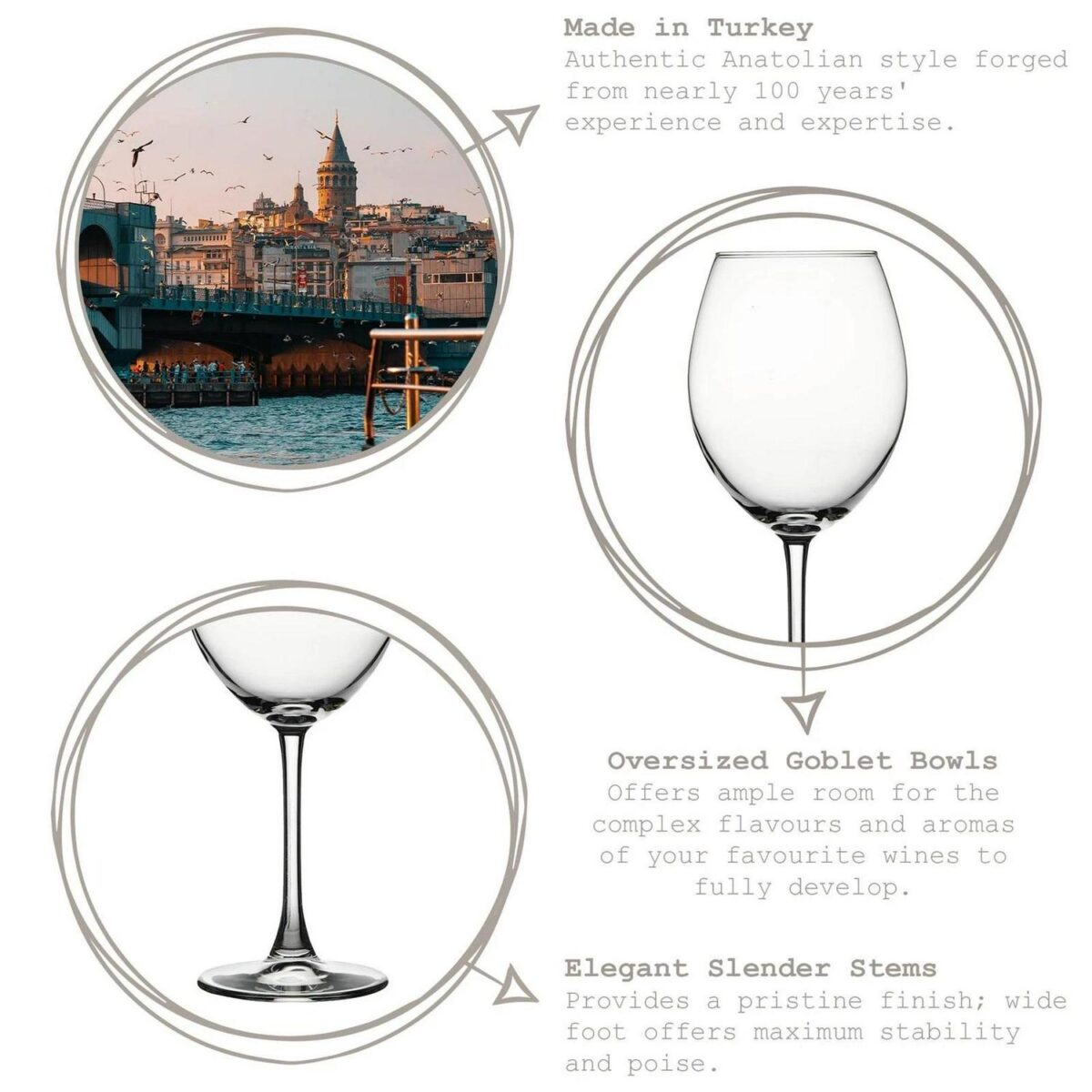 8x 655ml Enoteca Wine Glasses Red White Party Drinking Glass Gift Pack Set - Image 2