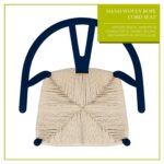 8x Beech Wooden Wishbone Dining Chairs Blue/Natural Mid-Century Modern Seat - Image 4
