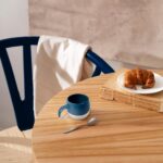 8x Beech Wooden Wishbone Dining Chairs Blue/Natural Mid-Century Modern Seat - Image 7