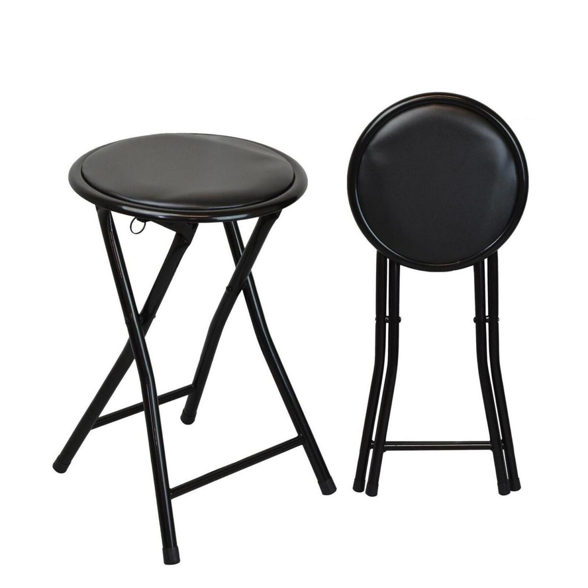 8x Padded Folding Stools Easy Store Metal Frame Office Bedroom Seating Black - Image 1