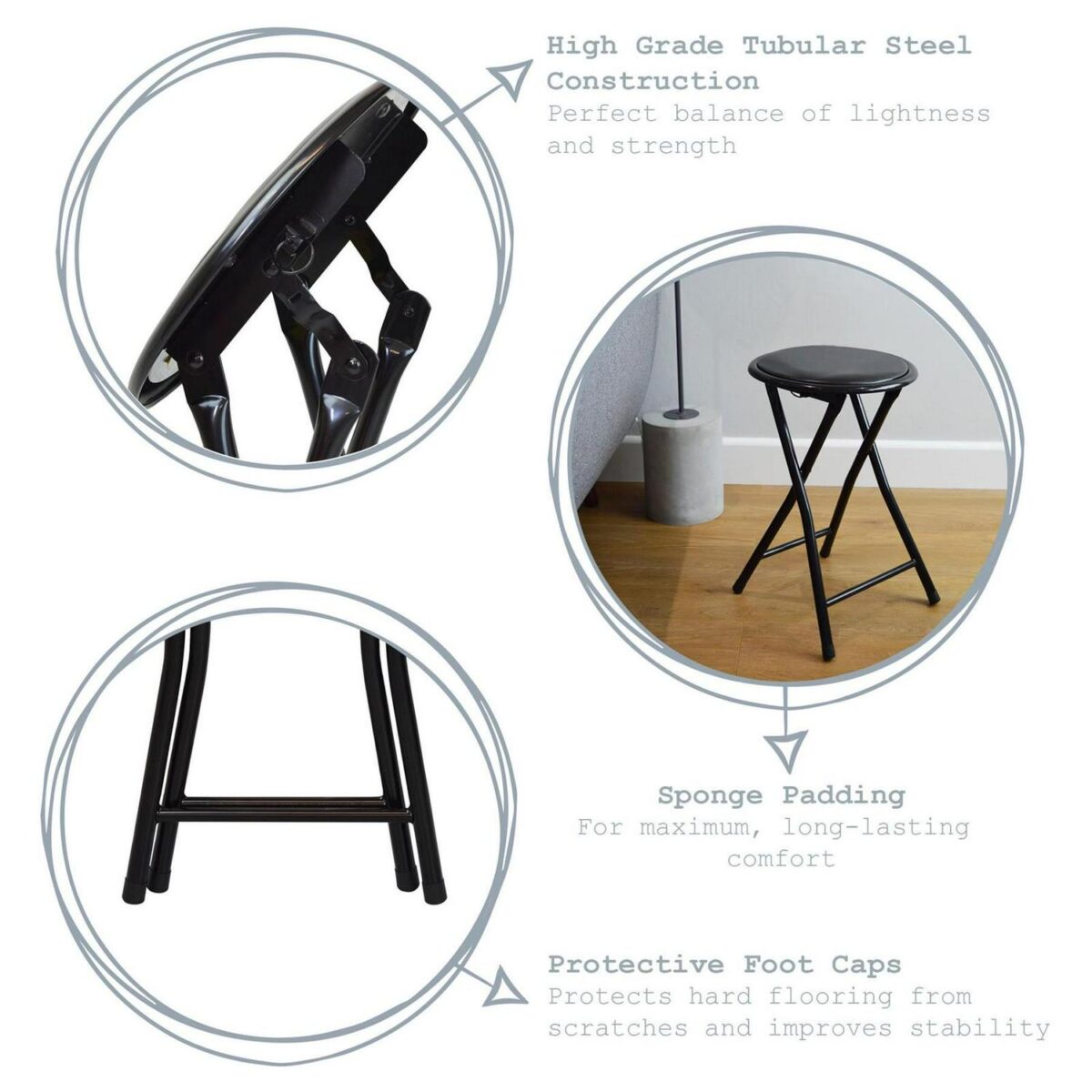 8x Padded Folding Stools Easy Store Metal Frame Office Bedroom Seating Black - Image 2