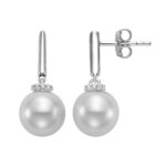 9-10mm Cultured Freshwater White Pearl and 0.06ctw Diamond Earrings, 14ct White Gold - Image 4