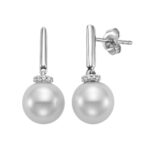 9-10mm Cultured Freshwater White Pearl and 0.06ctw Diamond Earrings, 14ct White Gold
