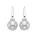 9-10mm Cultured Freshwater White Pearl and 0.06ctw Diamond Earrings, 14ct White Gold - Image 3