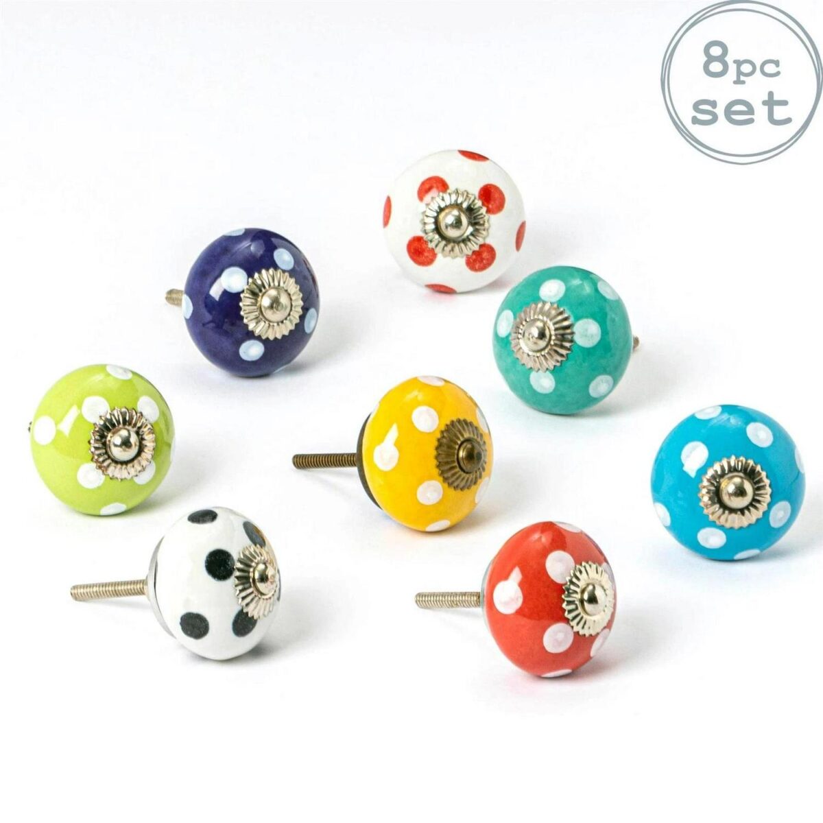 9x Round Ceramic Cabinet Knobs Vintage Cupboard Door Drawer Handles 9 Colours - Image 1