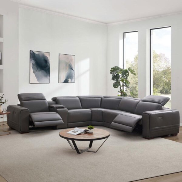 Aiden and Ivy Karson Dark Grey Leather Power Reclining Sectional Sofa