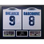 Alan Shearer and Paul Gazza Gascoigne Double Signed Framed England Football Shirts
