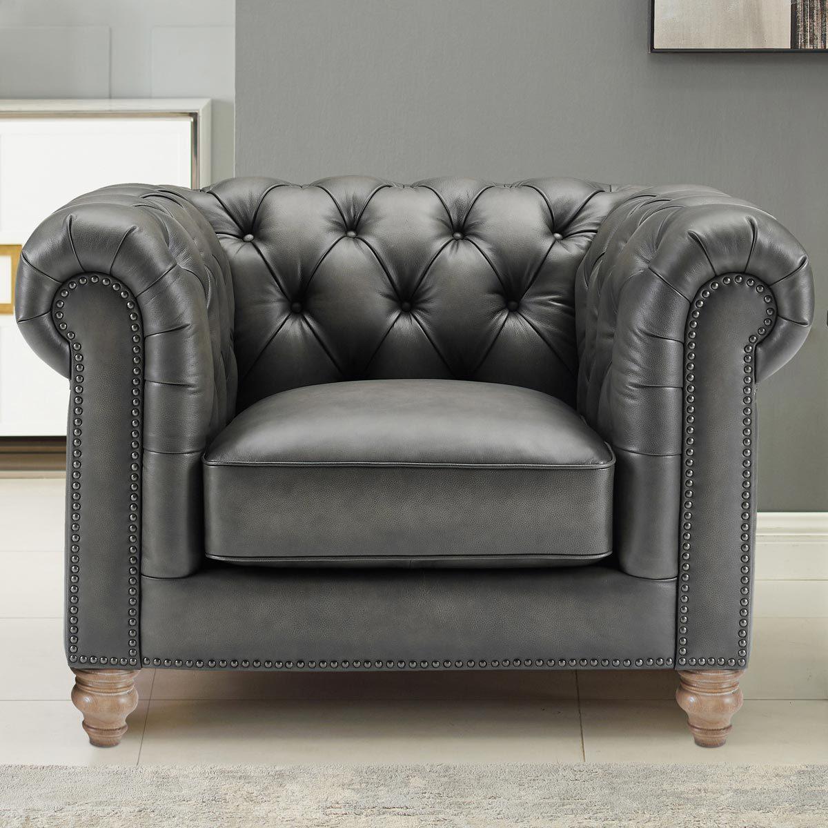 Allington_Grey_Leath_5b281ba0c95b47f8dd95394185005456.jpg Allington Grey Leather Chesterfield Armchair - Image 1