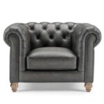Allington Grey Leather Chesterfield Armchair - Image 3