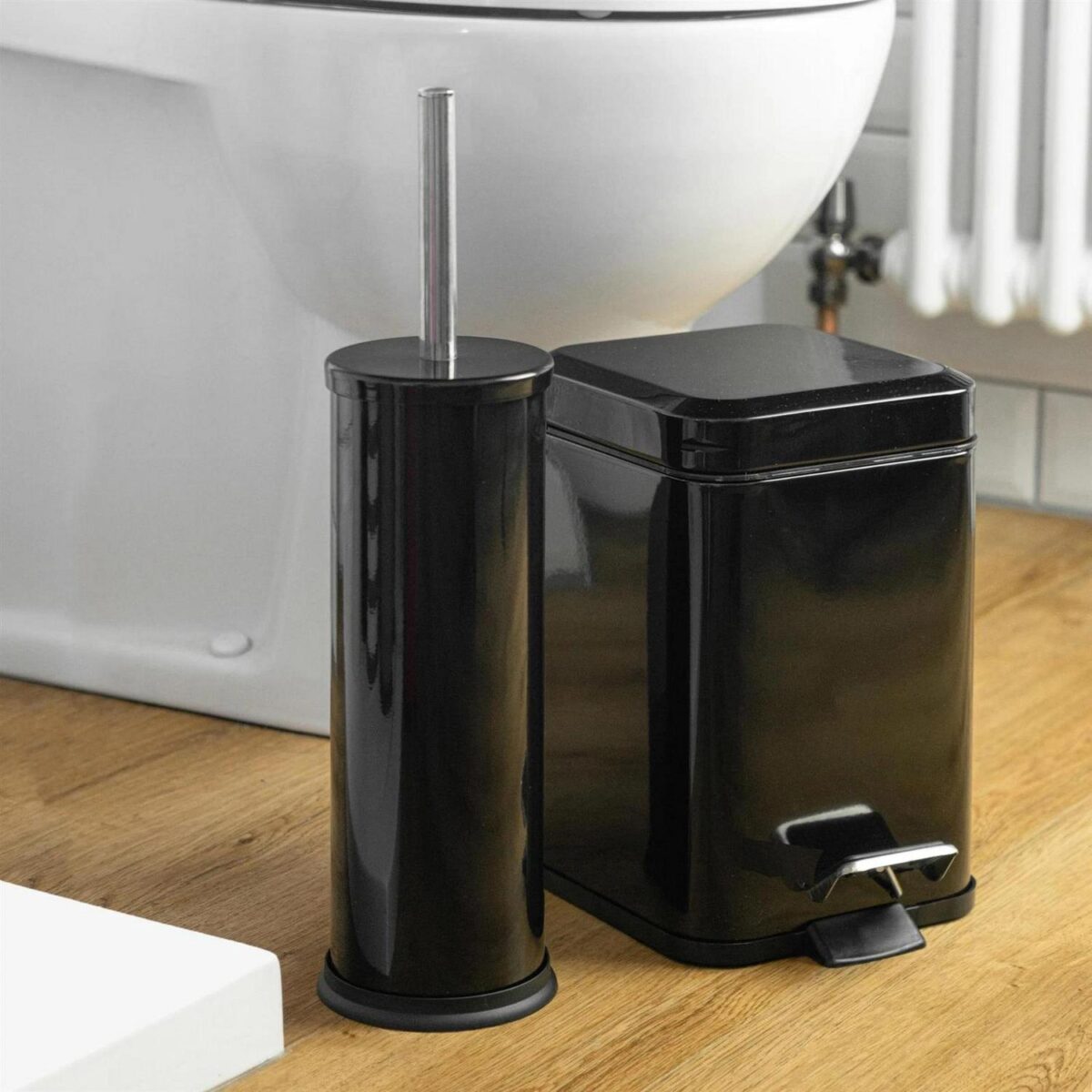 Bathroom Pedal Rubbish Waste Bin (3L) and Toilet Brush Holder Set, Black - Image 6