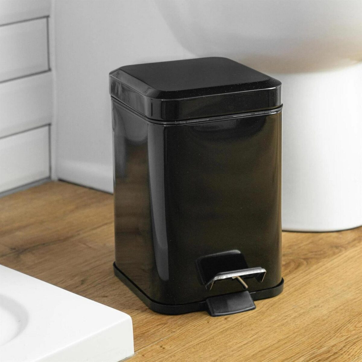 Bathroom Pedal Rubbish Waste Bin (3L) and Toilet Brush Holder Set, Black - Image 7