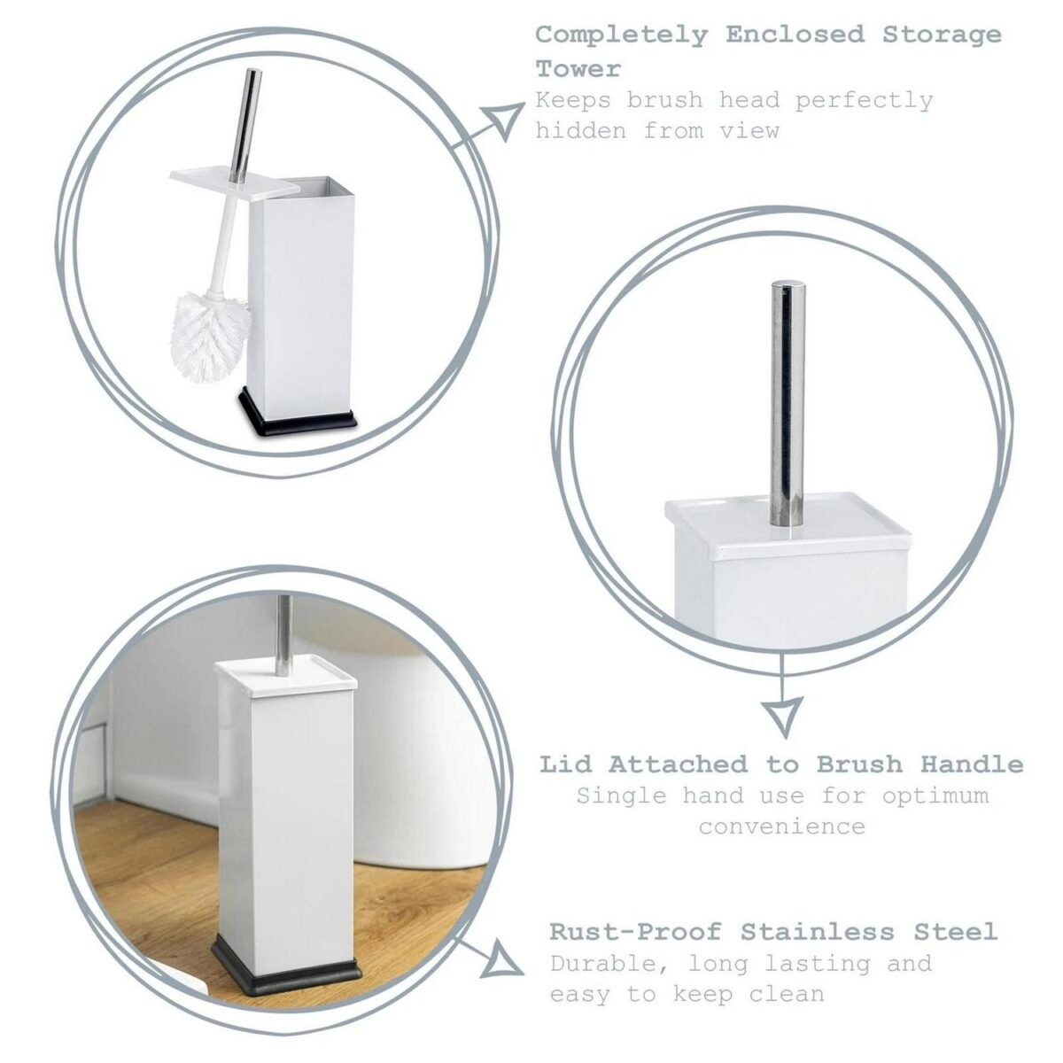 Bathroom Pedal Rubbish Waste Bin (3L) and Toilet Brush Holder Set, Chrome Steel - Image 3