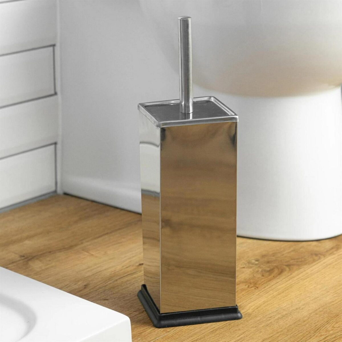 Bathroom Pedal Rubbish Waste Bin (3L) and Toilet Brush Holder Set, Chrome Steel - Image 8
