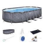Bestway 20ft x 12ft Platinum Series Power Steel Oval Frame Pool with Sand Filter Pump and Solar Powered Pool Pad - Image 4