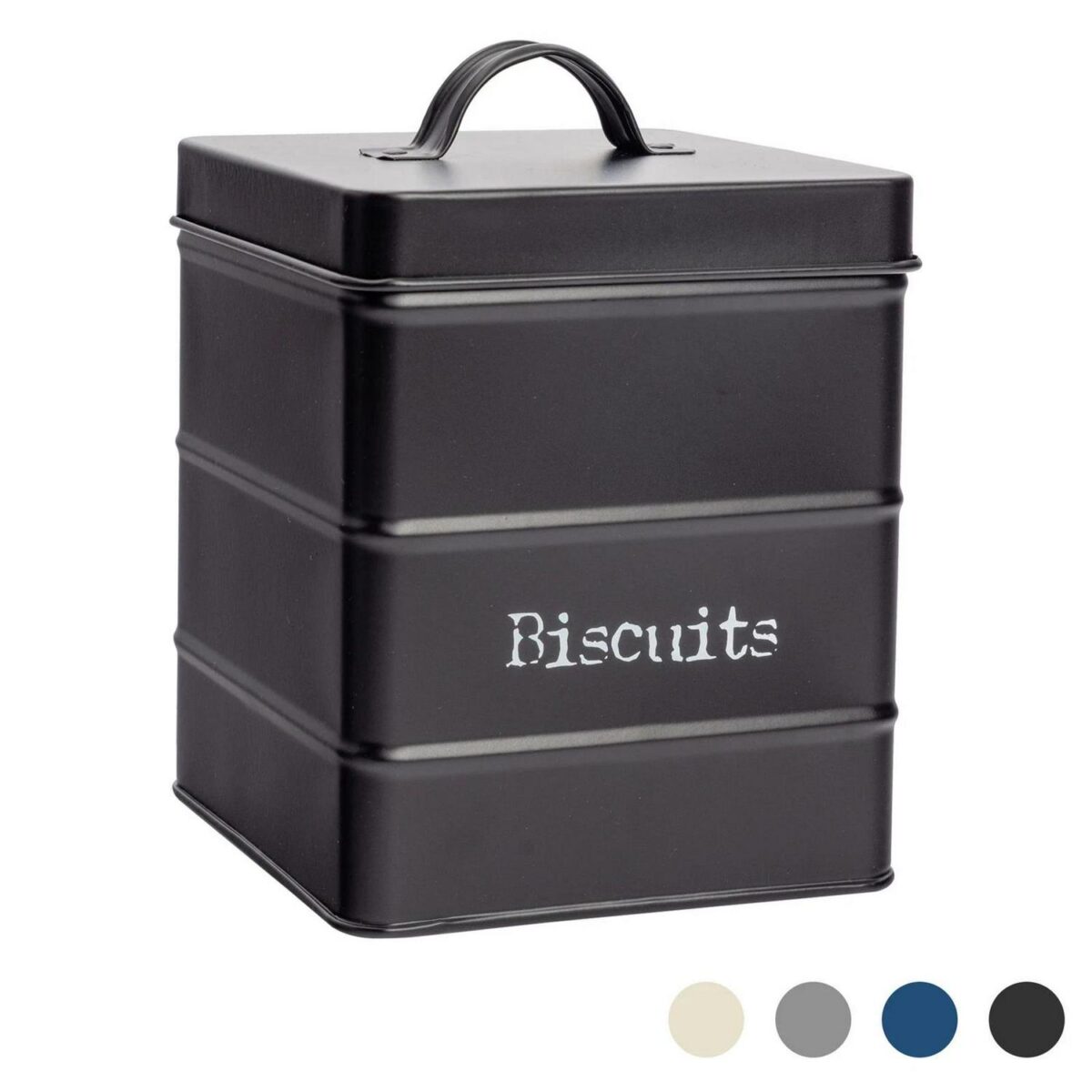 Biscuit Tin Storage Cookie Jar Barrel Canister Kitchen Vintage Metal Black - Image 1