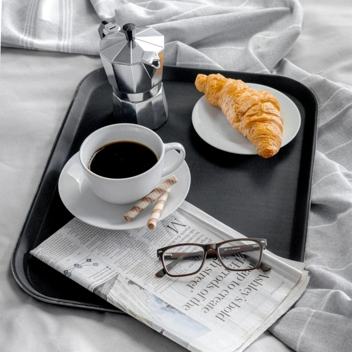 Black Rectangle Non-Slip Serving Tray Plastic Rubber Food Tea Dinner Trays - Image 3