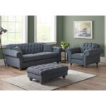Bordeaux Button Back Blue Fabric 2 Seater Sofa - Image 6