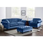 Bordeaux Button Back Blue Velvet 2 Seater Sofa - Image 4