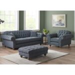 Bordeaux Button Back Blue Fabric 3 Seater Sofa - Image 6