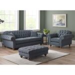 Bordeaux Button Back Blue Fabric Armchair - Image 4