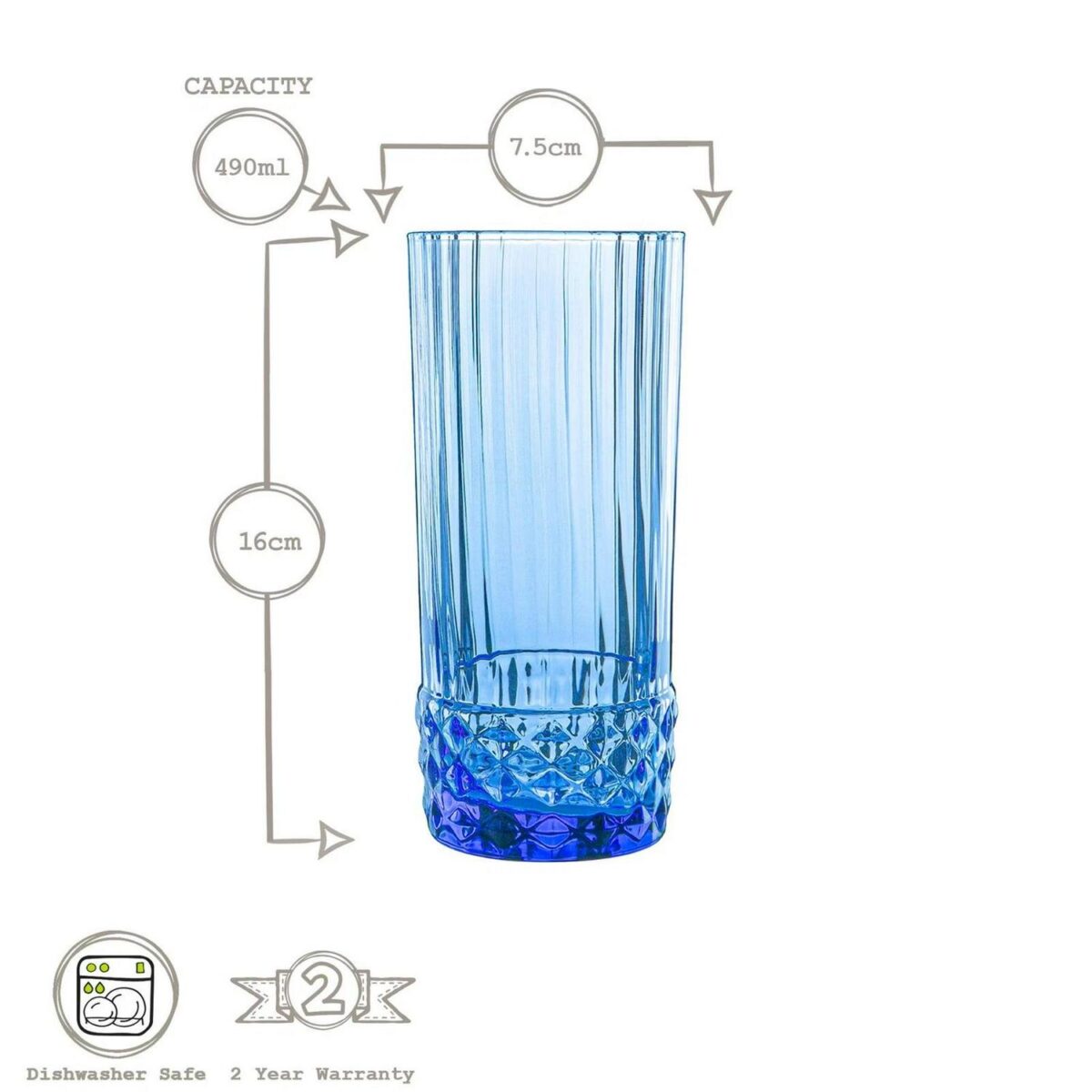 Bormioli Rocco 12 Piece America '20s Glassware Set Cocktail Whiskey Blue - Image 4