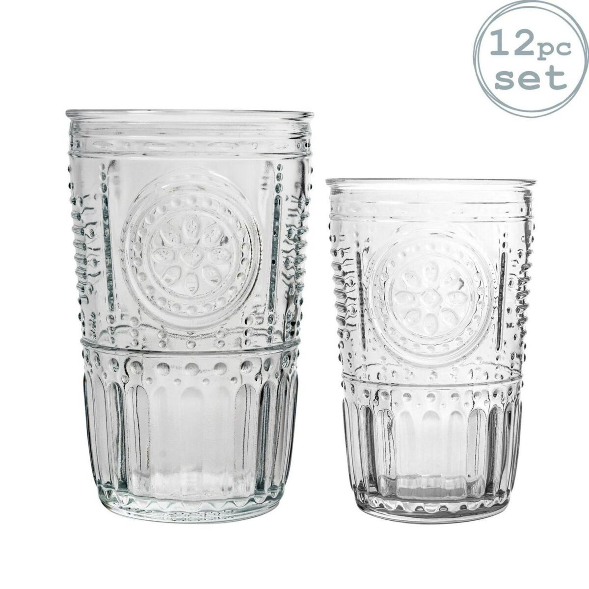 Bormioli Rocco 12 Piece Romantic Glassware Set Floral Highball Tumblers Clear - Image 1