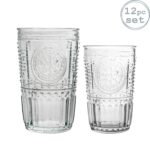 Bormioli Rocco 12 Piece Romantic Glassware Set Floral Highball Tumblers Clear