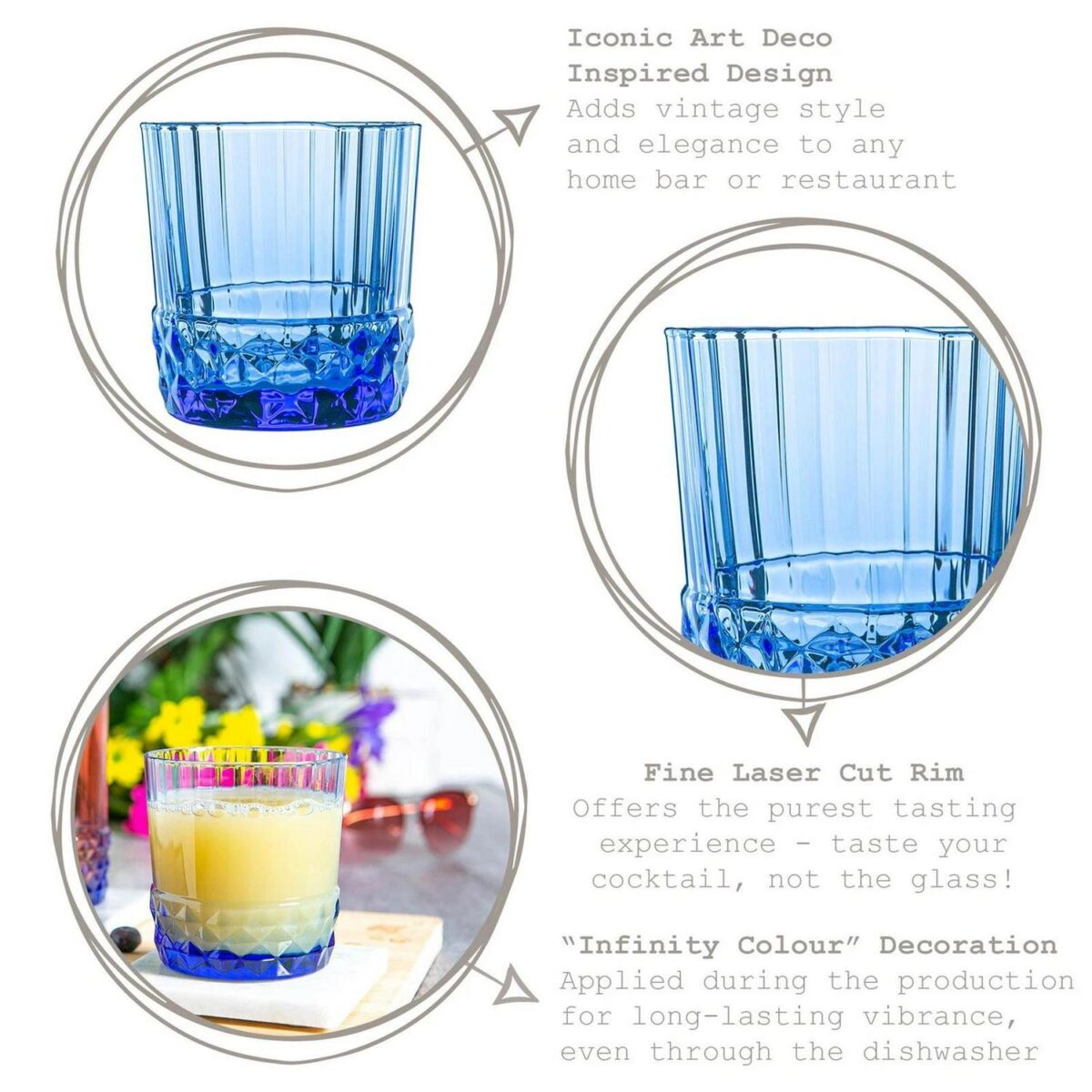 Bormioli Rocco 12 Piece America '20s Glassware Set Cocktail Whiskey Blue - Image 2
