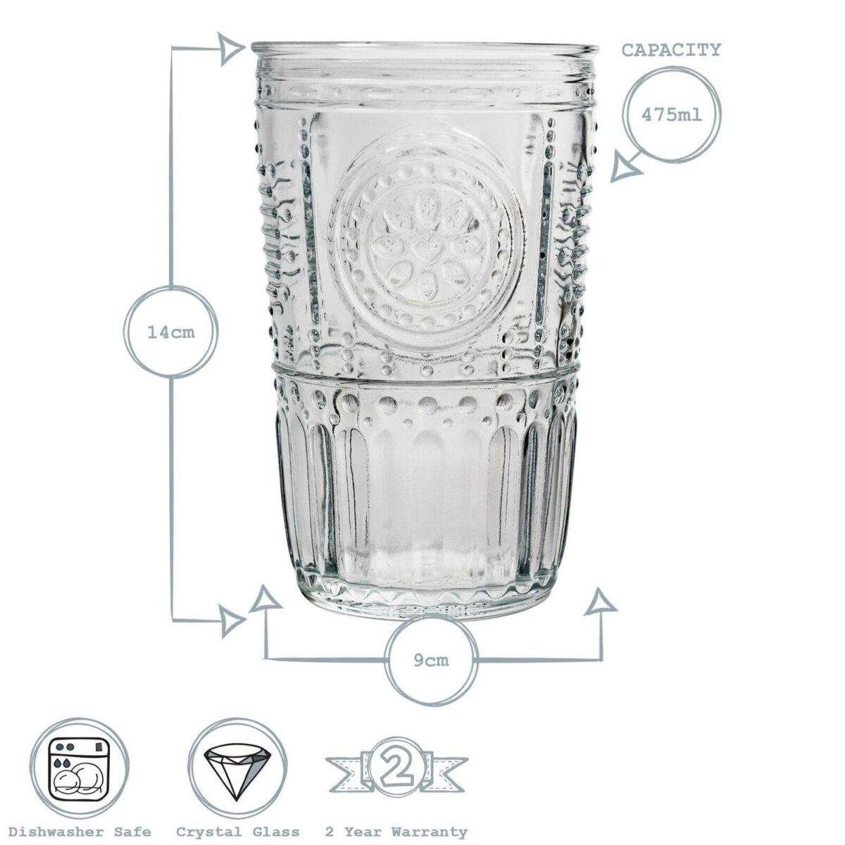 Bormioli Rocco 12 Piece Romantic Glassware Set Floral Highball Tumblers Clear - Image 3