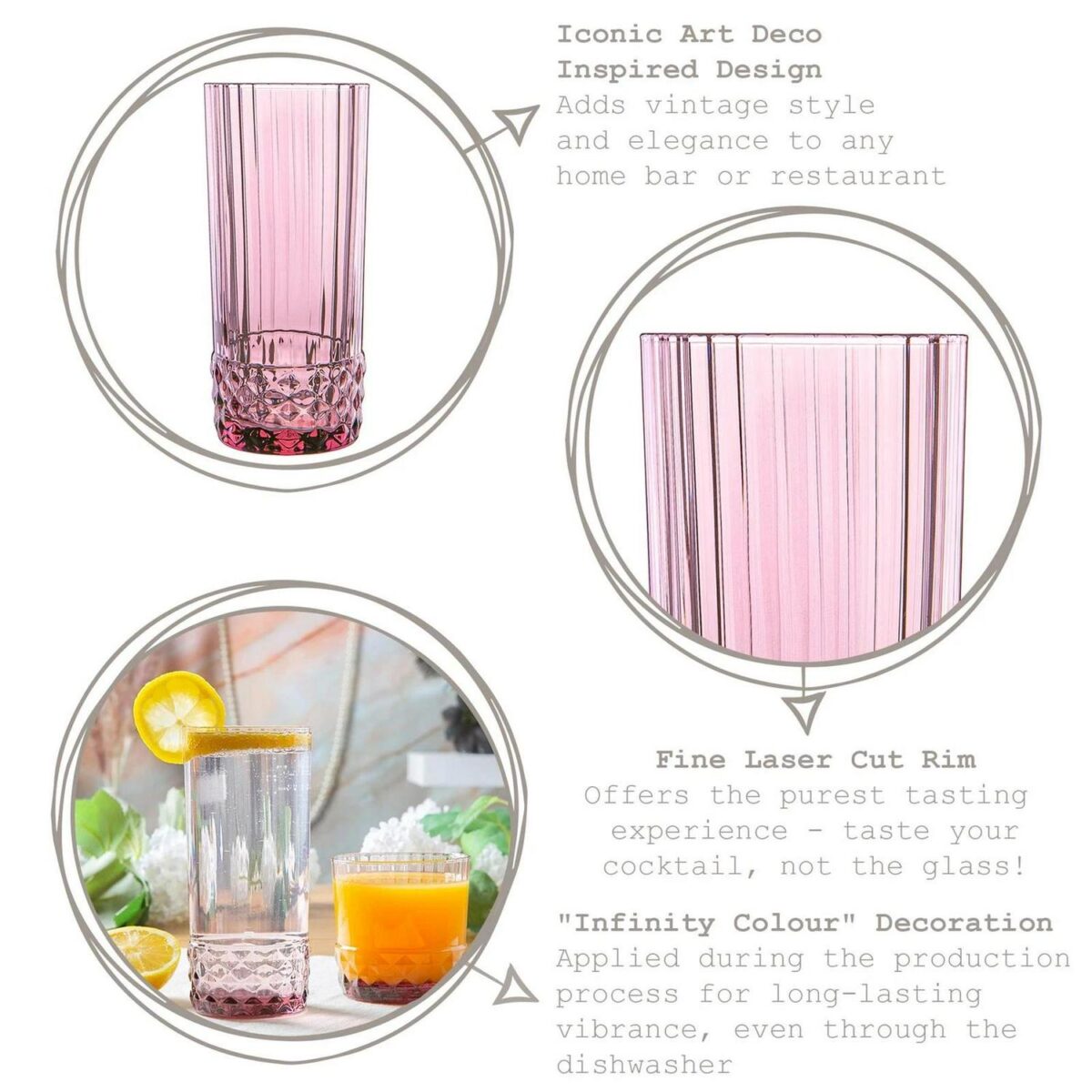 Bormioli Rocco 12x America '20s Highball Glasses Cocktail Tumblers 490ml Rose - Image 2