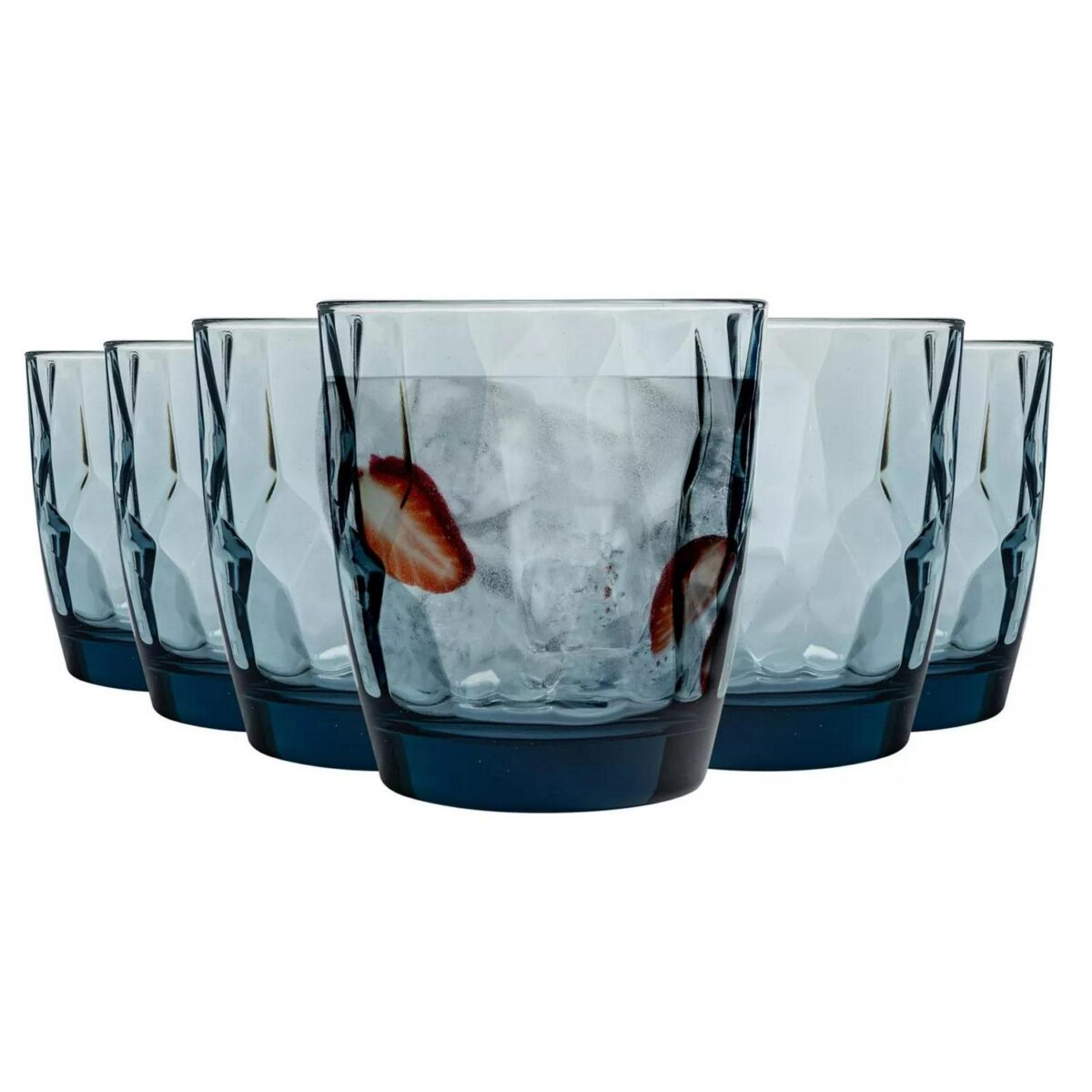 Bormioli Rocco 12x Diamond Water Glasses Dimpled Water Tumblers 300ml Blue - Image 1