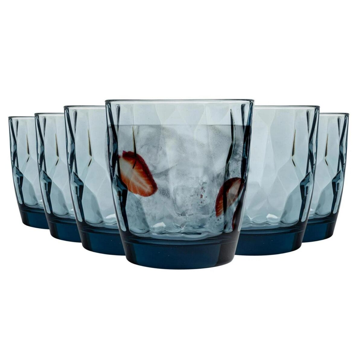 Bormioli Rocco 12x Diamond Water Glasses Dimpled Water Tumblers 300ml Blue - Image 1