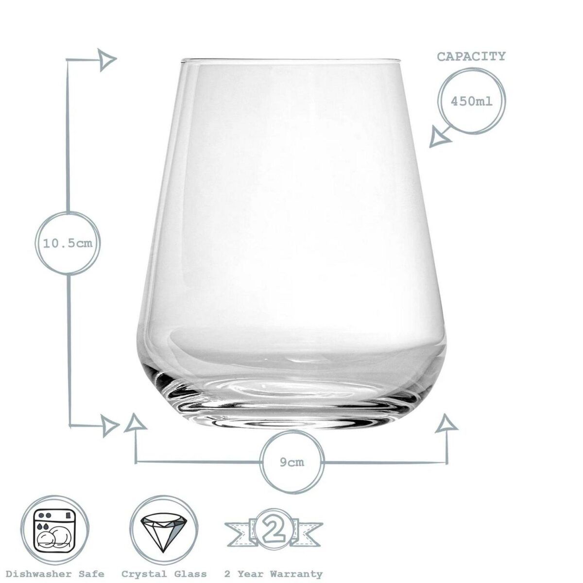 Bormioli Rocco 12x Inalto Uno Stemless Wine Glasses Wine Goblets 450ml Clear - Image 3
