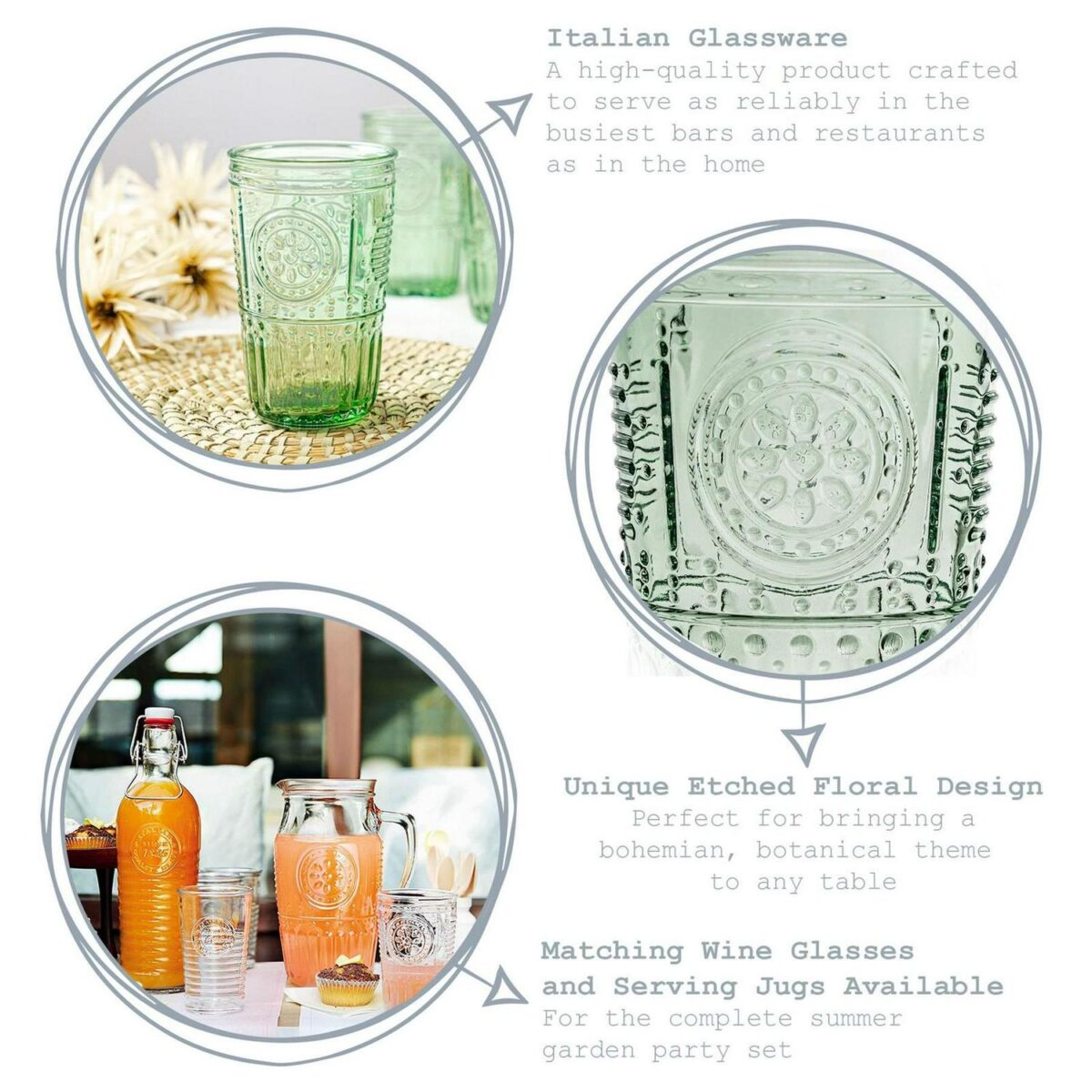 Bormioli Rocco 12x Romantic Highball Glasses Boho Water Tumblers 475ml Green - Image 2