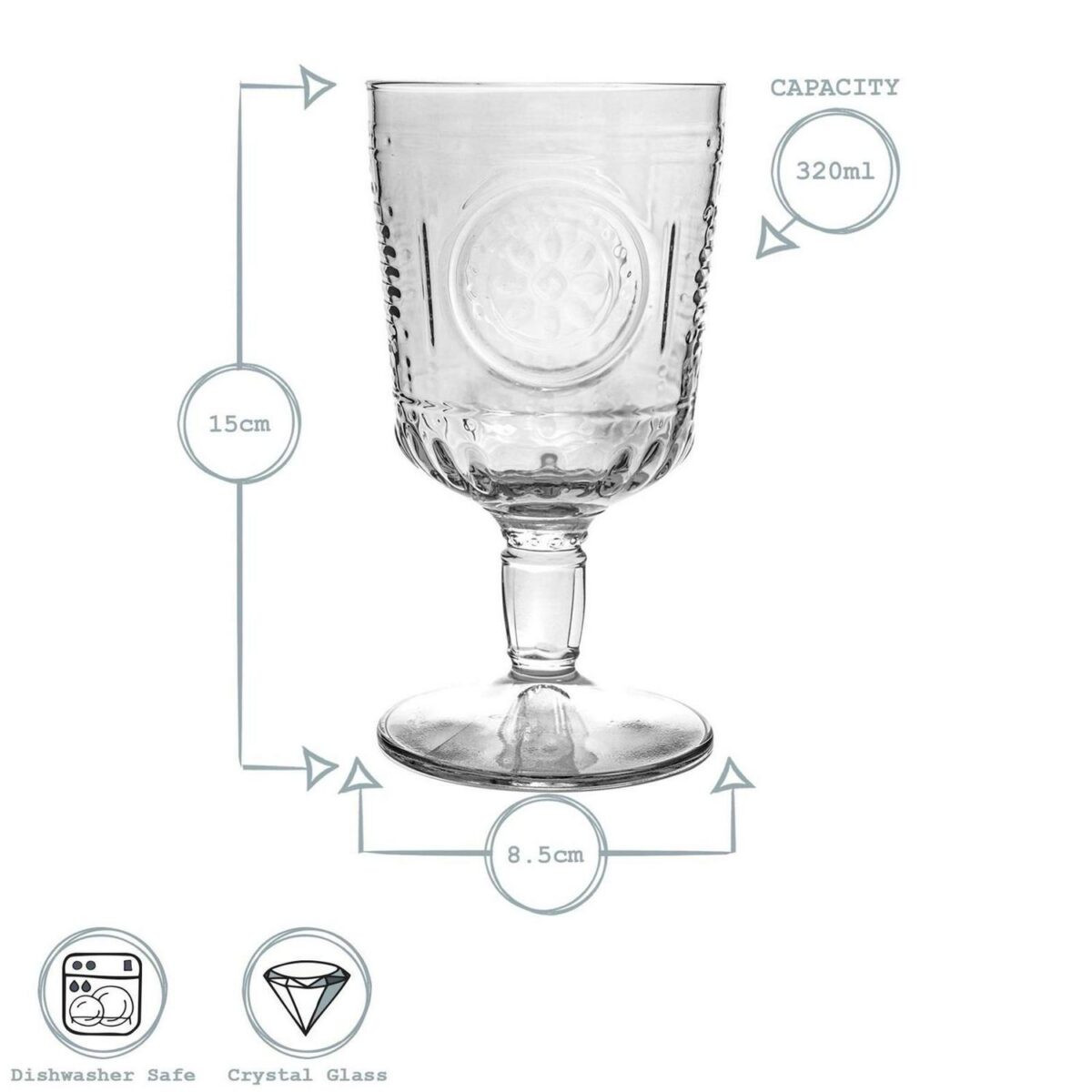 Bormioli Rocco 12x Romantic Wine Glasses Floral Boho Goblets 320ml Blue - Image 3