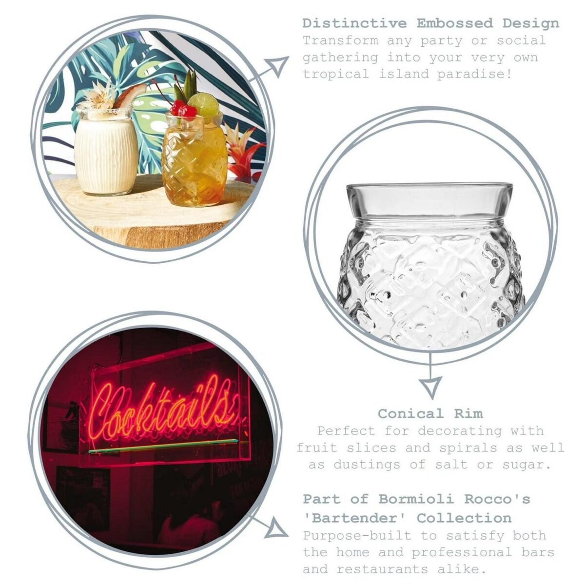 Bormioli Rocco 12x Sweet Coconut Cocktail Glasses Tropical Tiki Bar 440ml Clear - Image 2