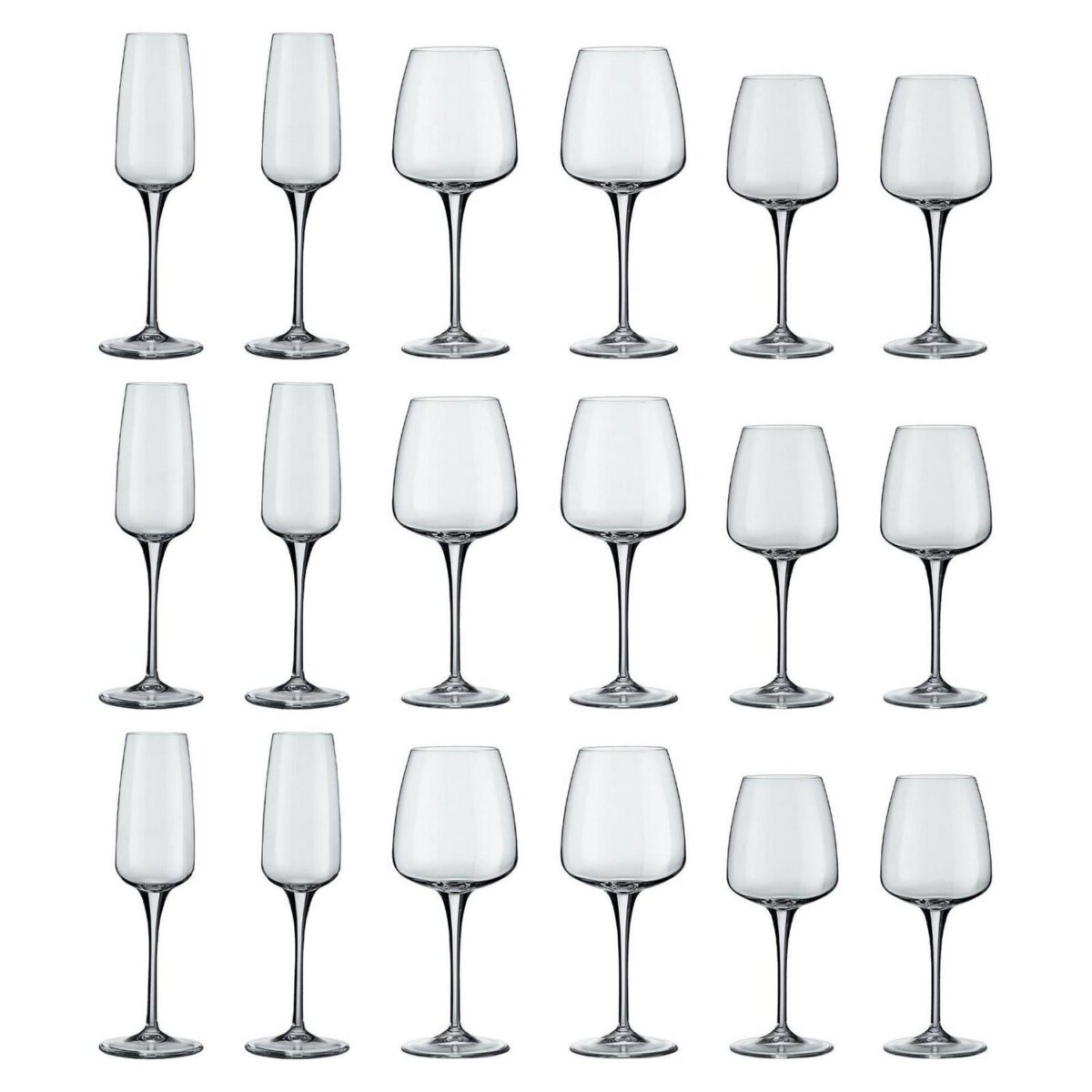Bormioli Rocco 18 Piece Aurum Stemware Set Lead Free Wine Goblet Clear - Image 1