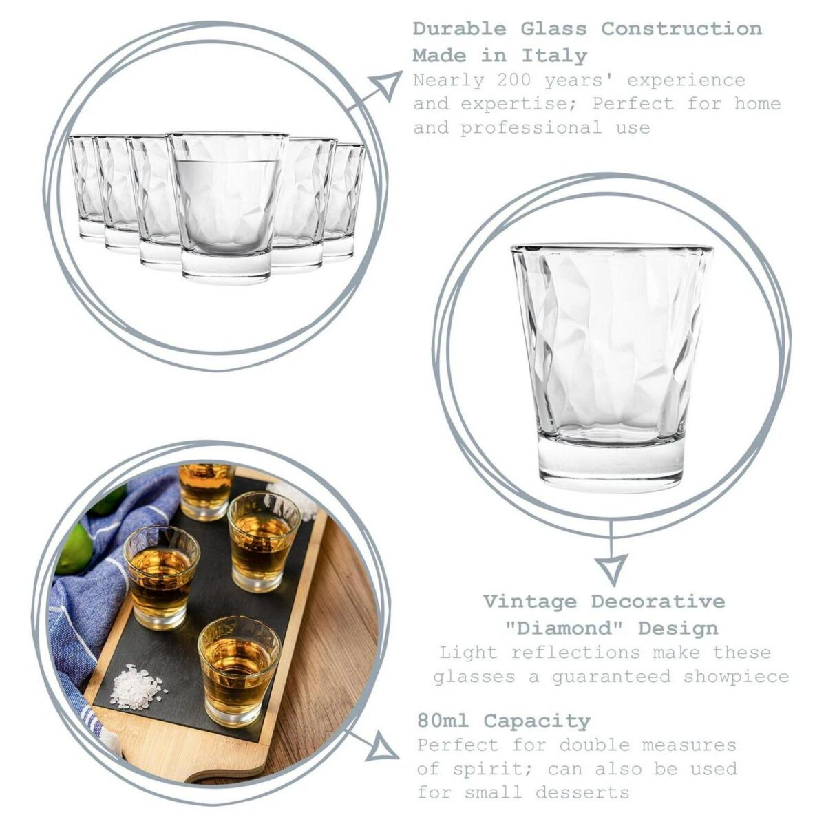 Bormioli Rocco 24x Diamond Shot Glasses Dimpled Liqueur Shooter 80ml Clear - Image 2