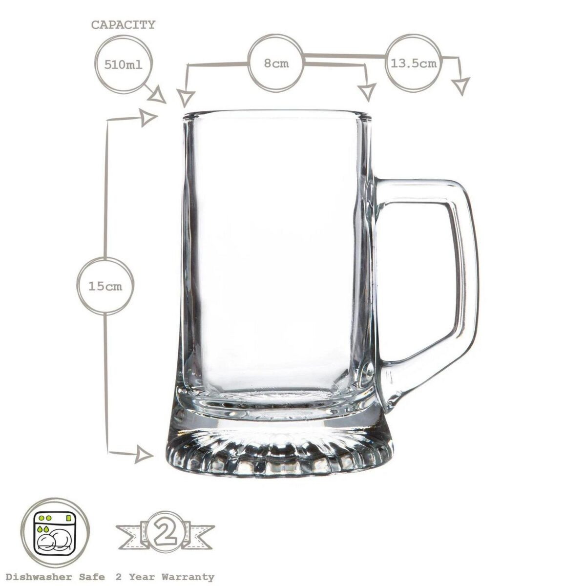 Bormioli Rocco 2x Stern Tankard Glass Beer Mugs Classic German 510ml Clear - Image 3
