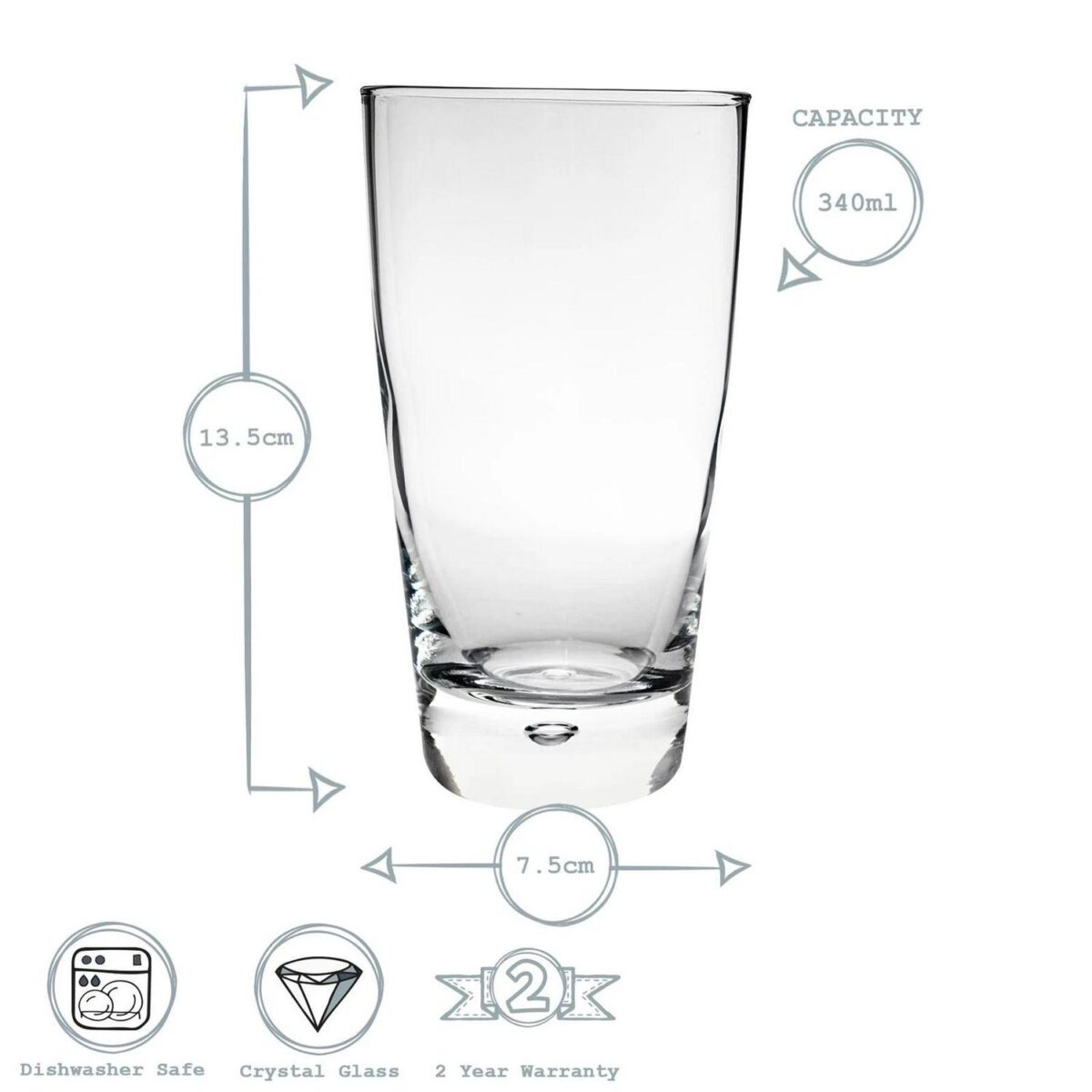 Bormioli Rocco 4x Luna Highball Glasses Classic Water Glass 340ml Clear - Image 3